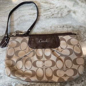 Coach Signature Khaki/Mahogany Sateen Wristlet